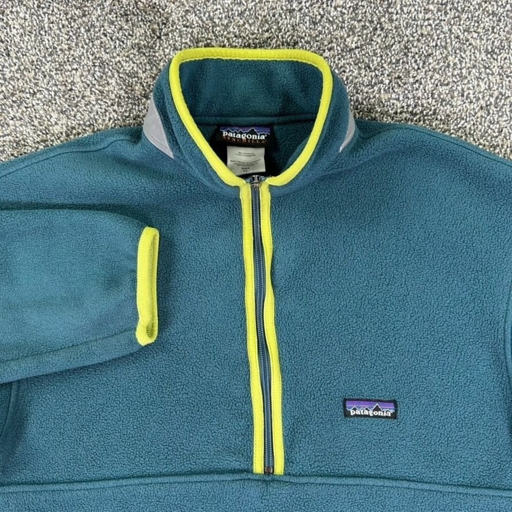 Patagonia Kids Synchilla Marsupial Boys XL 1/4 Zip Fleece Pullover‎ Green Yellow